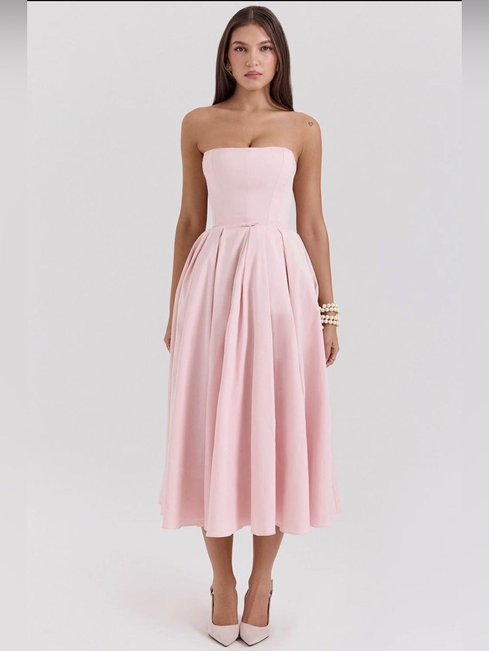 House of CB Contessa Parisian Pink Strapless Corset Midi Dress NWOT size S $299 - Picture 6 of 10